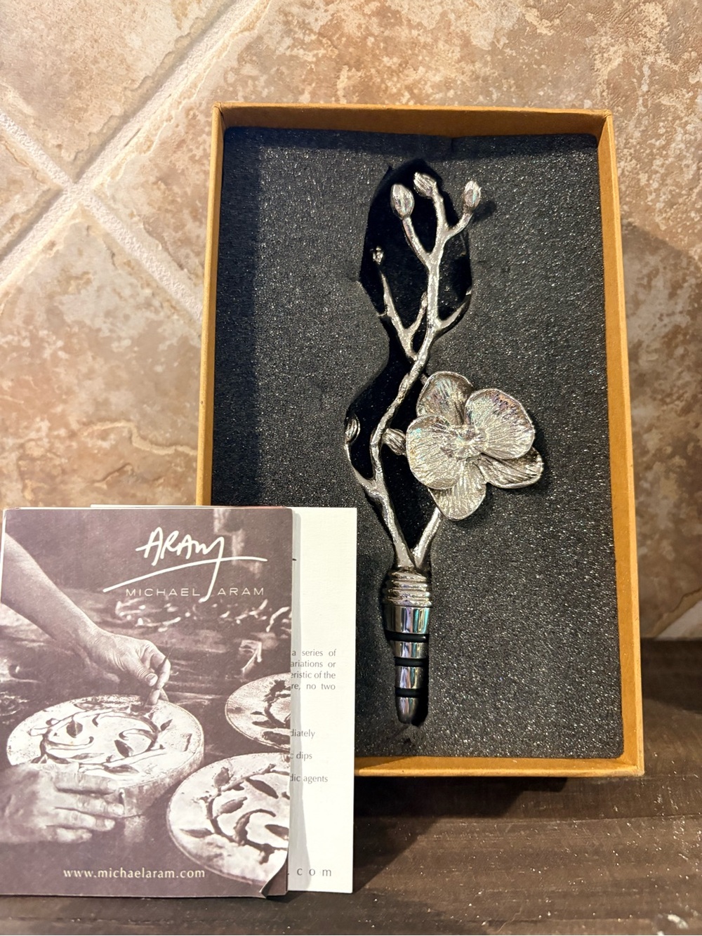 Michael Aram Black Orchid Wine Stopper, New in Open Box, #110838
